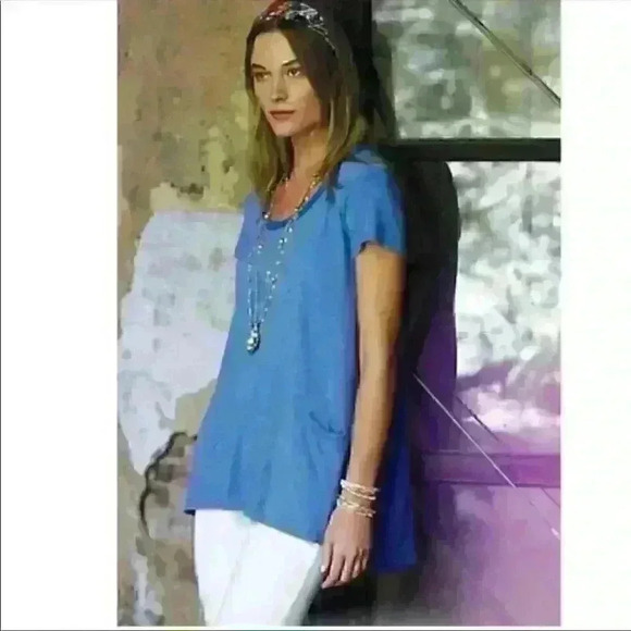 Anthropologie Left Of Center Scoop Neck White Oversized T-Shirt Button Up Back - Picture 4 of 12